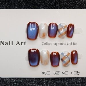 Elegant Blue and Brown Nail Art Set